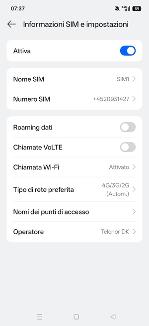 Seleziona Tipo di rete preferita