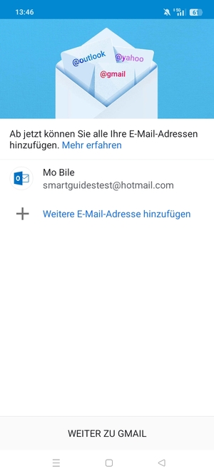 Wählen Sie WEITER ZU GMAIL