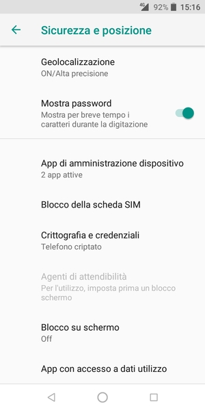 Per cambiare il PIN della scheda SIM, torna al menu Sicurezza e posizione e scorri e seleziona Blocco della scheda SIM