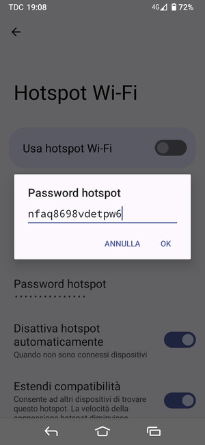Inserisci una password dell'hotspot Wi-Fi di almeno 8 caratteri e seleziona OK