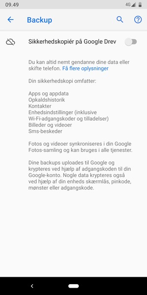 Aktiver Sikkerhedskopiér på Google Drev