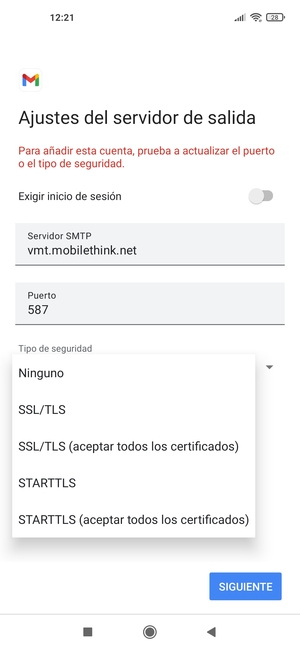 Seleccione Ninguno y SIGUIENTE