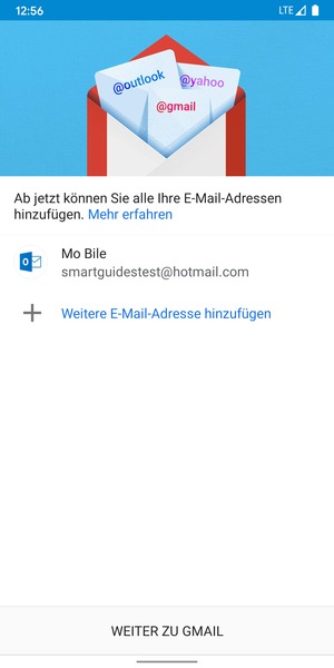 Wählen Sie WEITER ZU GMAIL