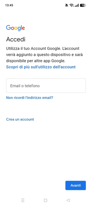 Inserisci il tuo indirizzo Gmail e seleziona Avanti