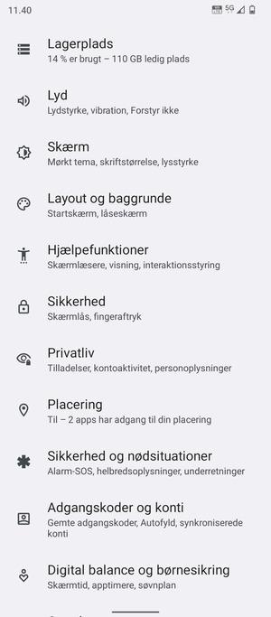 Scroll til og vælg Sikkerhed
