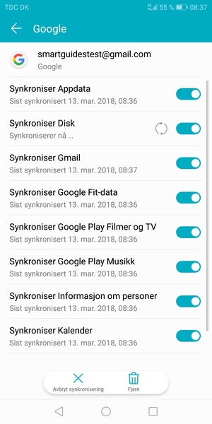 Din informasjon blir synkronisert