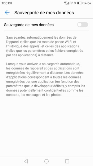 Activer le Sauvegarde de mes données