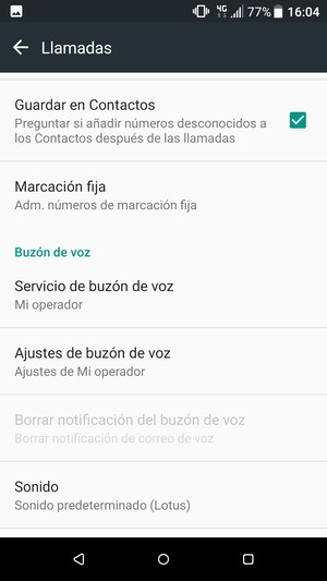 Desplácese y seleccione Ajustes de búzon de voz