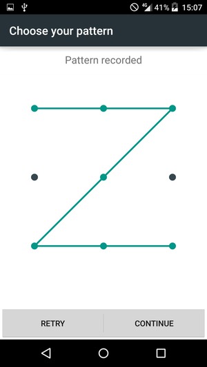 Draw an unlock pattern and select CONTINUE