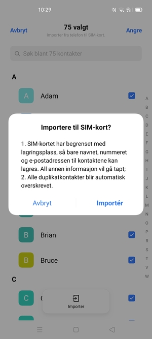 Velg Importér