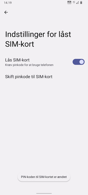 Din PIN-kode til SIM-kort er nu ændret