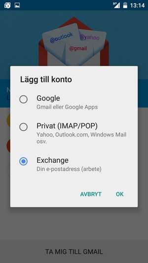 Välj Exchange och OK