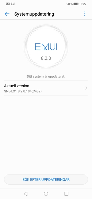 Om din telefon är uppdaterad, kommer du att se följande skärm