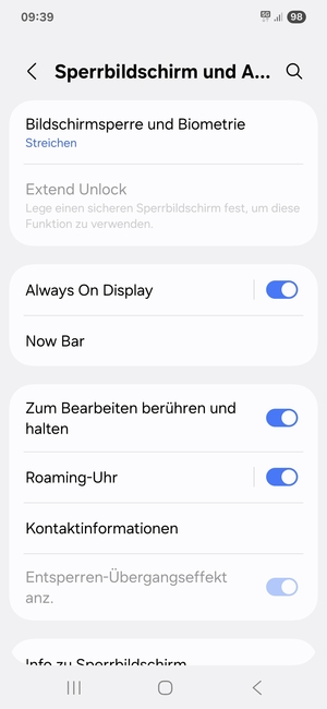 Wählen Sie Bildschirmsperre und Biometrie
