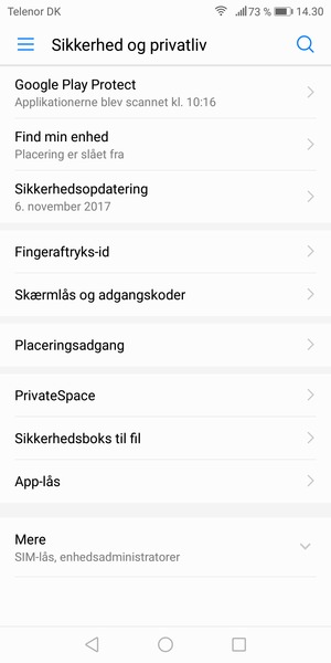 For at aktivere din skærmlås, gå til menuen Sikkerhed og privatliv og vælg Skærmlås og adgangskoder