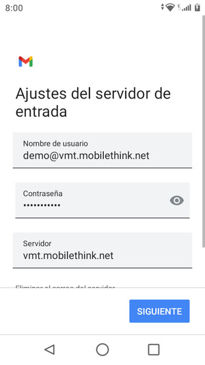 Introduzca Nombre de usuario y la dirección de servidor entrada. Seleccione SIGUIENTE