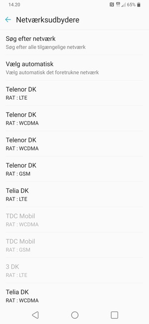 Vælg en netværksudbyder fra listen