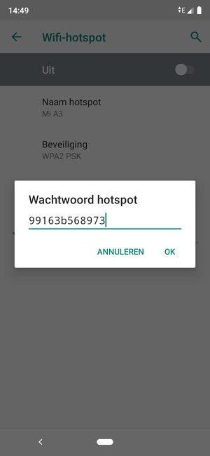 Voer een wachtwoord van een WiFi-hotspot in van ten minste 8 tekens en selecteer OK