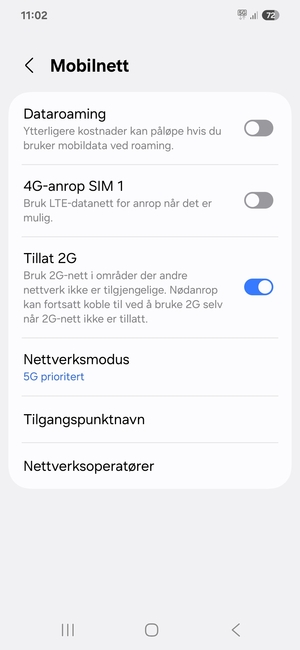 For å bytte nettverk hvis det oppstår nettverksproblemer, velg Nettverksoperatører