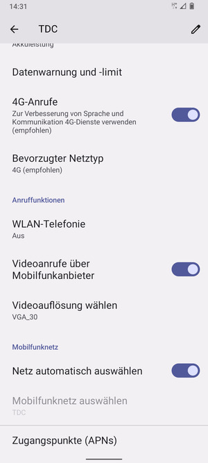 Scrollen Sie und wählen Sie Zugangspunkte (APNs)