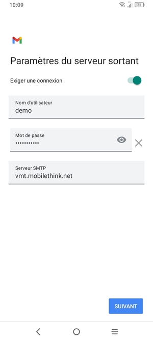 Saisissez l'adresse du serveur sortant