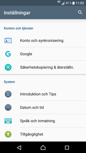 Scrolla till och välj Konto och synkronisering