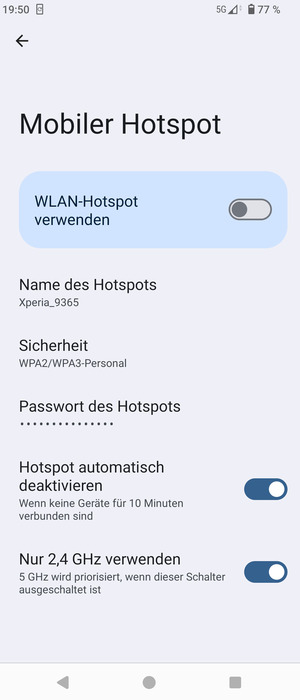 Wählen Sie Passwort des Hotspots