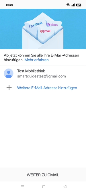 Wählen Sie WEITER ZU GMAIL