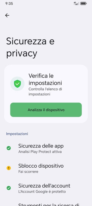 Per attivare il blocco dello schermo, vai al menu Sicurezza e privacy e seleziona Sblocco dispositivo