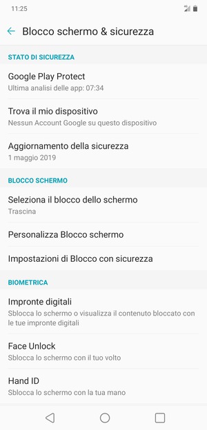Seleziona Seleziona il blocco dello schermo