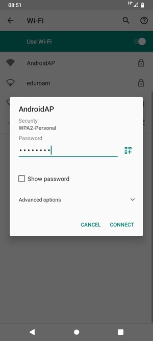 Enter the Wi-Fi password and select CONNECT
