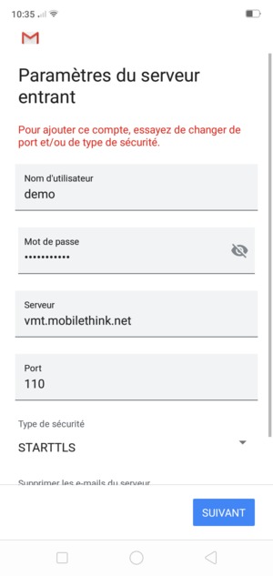 Sélectionnez Type de sécurité