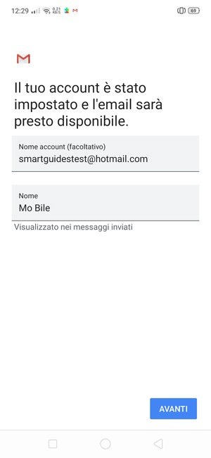 Scegli un nome per il tuo account e inserisci il tuo nome. Seleziona AVANTI