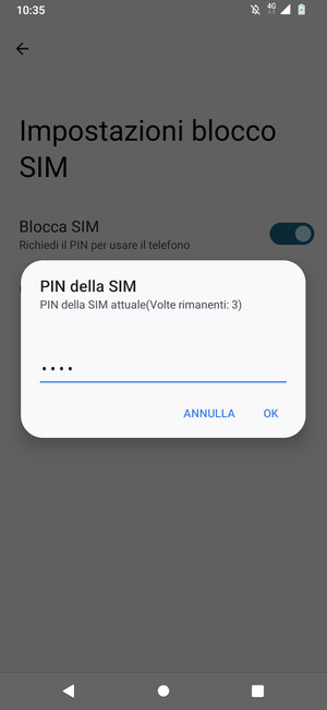 Inserisci PIN della SIM attuale e seleziona OK