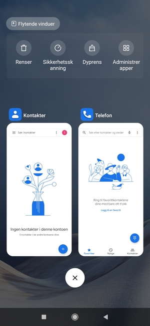Velg sletteikonet for å lukke alle programmer som kjører