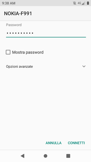 Inserisci la password del Wi-Fi e seleziona CONNETTI