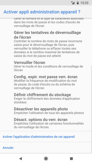 Faites défiler et sélectionnez Activer l'application d'administration de cet appareil