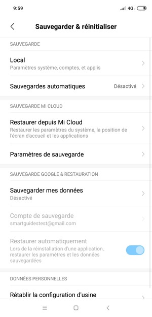 Sélectionnez Sauvegarder mes données