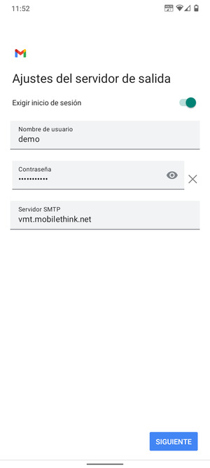 Introduzca la dirección de servidor saliente