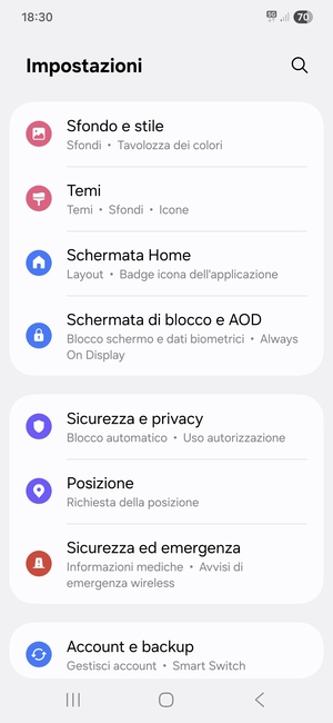 Scorri e seleziona Sicurezza e privacy