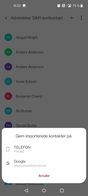 Vælg din Google konto