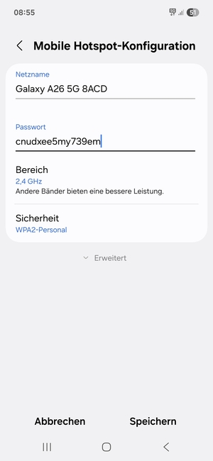 Geben Sie ein Passwort mit mindestens 8 Zeichen ein und wählen Sie Speichern