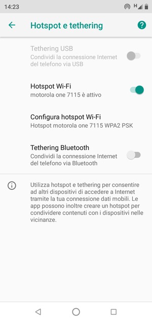 Il telefono è ora pronto per essere usato come modem