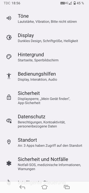 Scrollen Sie und wählen Sie Sicherheit