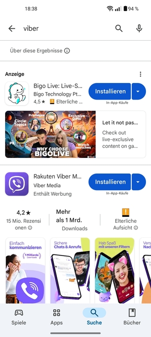 Wählen Sie die App
