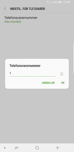Indtast Telefonsvarernummer og vælg OK