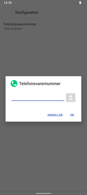 Indtast Telefonsvarernummer og vælg OK
