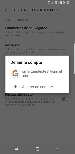 Sélectionnez votre compte de sauvegarde