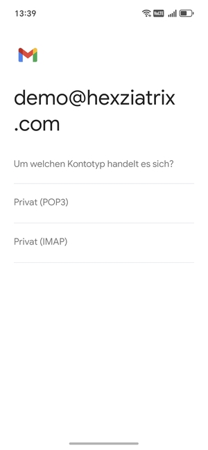 Wählen Sie Privat (POP3) oder Privat (IMAP)