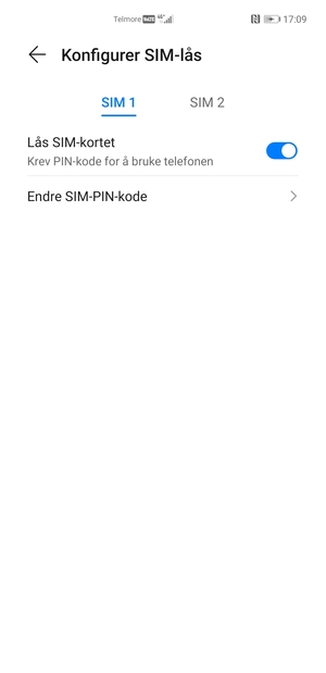 Velg SIM 1 eller SIM 2 og velg Endre SIM-PIN-kode